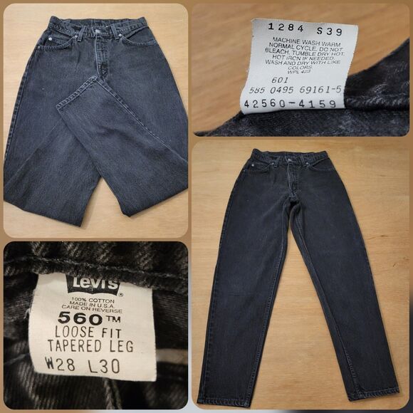 Vtg Levi’s 560 Black Loose Fit Tapered leg jeans 28 X 30 Made in USA Orange Tab - Picture 1 of 13